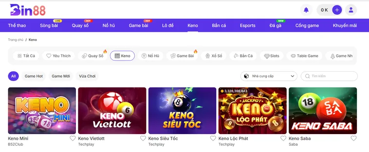 Trải Nghiệm Đỉnh Cao Sản Phẩm Keno Bin88 Với Cơ Hội Chiến Thắng Lớn