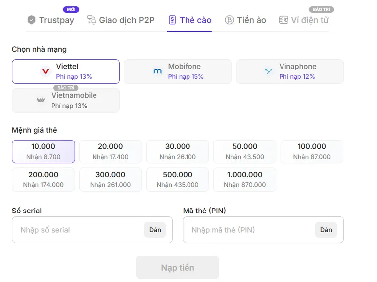 Nạp tiền qua thẻ cào Bin88 Giải Pháp Giao Dịch Siêu Tốc Và Đa Dạng Phương Thức Thanh Toán