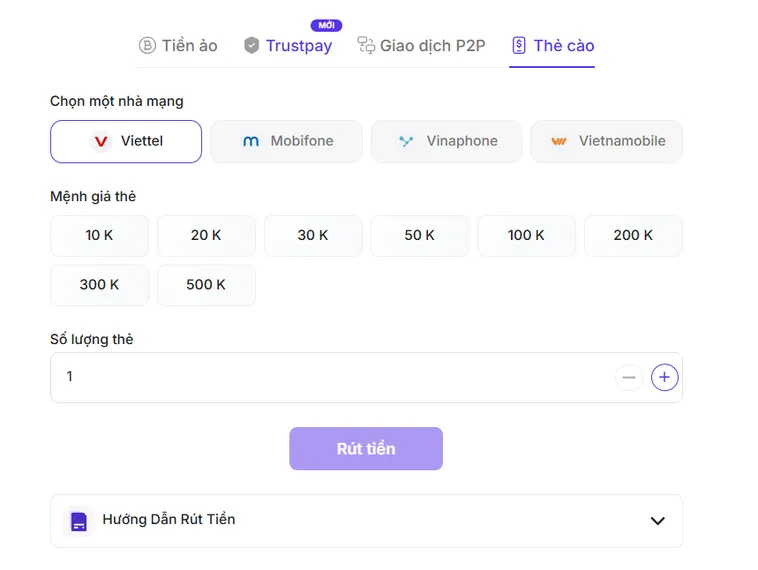Hướng dẫn rút tiền qua tài thẻ điện thoại tại cổng game Bin88.